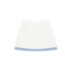 AsGony Contrast Color Fake-2-Piece Casual Skirt White