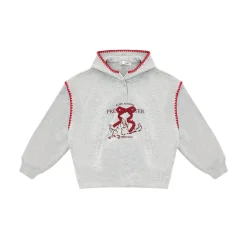 AsGony 3D Bow Knot Contrast Color Casual Hoodie Gray