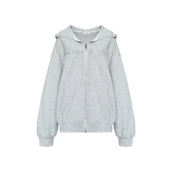 AsGony 3D Pearl Hot-Drilled Letter Zipper Hoodie