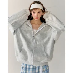 AsGony 3D Pearl Hot-Drilled Letter Zipper Hoodie