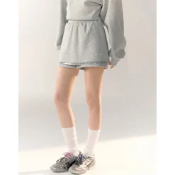 AsGony Embroidery Sequin Casual Skirt Gray