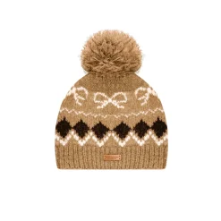AsGony Fair Isle Hairball Beanie Brown