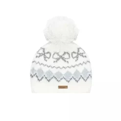 AsGony Fair Isle Hairball Beanie White