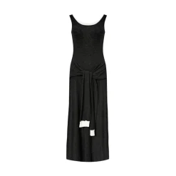 AsGony Fake-2-Piece Strap Knit Vest Long Dress Black