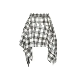 AsGony Irregular Bow Tie Plaid Skirt Black