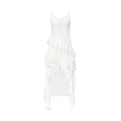 AsGony Irregular Lace Patchwork Ruffled Slip Dress