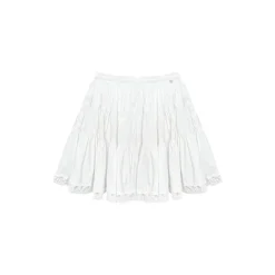 AsGony Lace Edge High Waist Puffy Skirt White