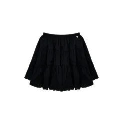 AsGony Lace Edge High Waist Puffy Skirt Black