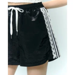 AsGony Lace Patchwork Casual Shorts Black
