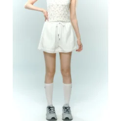 AsGony Lace Patchwork Casual Shorts White
