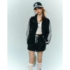 AsGony Lace Patchwork Casual Shorts Black