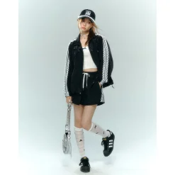 AsGony Lace Patchwork Casual Shorts Black