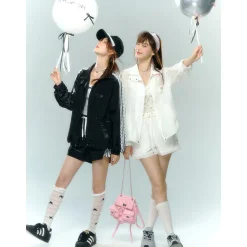 AsGony Lace Patchwork Casual Shorts White