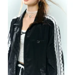 AsGony Lace Patchwork Casual Shorts Black