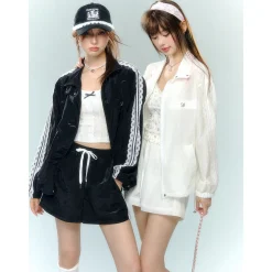 AsGony Lace Patchwork Casual Shorts White