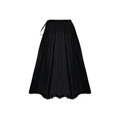 AsGony Lace Patchwork Drawstring Long Skirt Black
