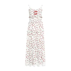 AsGony Lace Patchwork Floral Slip Long Dress White