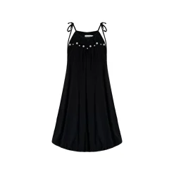 AsGony Pearl Bud Slip Puffy Dress Black