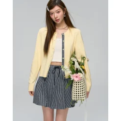 AsGony Plaid Elastic-Waist Puffy Skirt