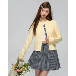 AsGony Plaid Elastic-Waist Puffy Skirt