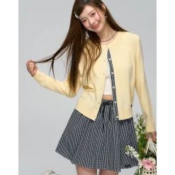 AsGony Plaid Elastic-Waist Puffy Skirt