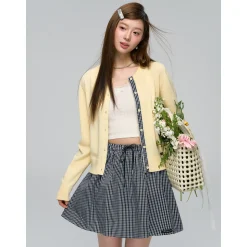 AsGony Plaid Elastic-Waist Puffy Skirt