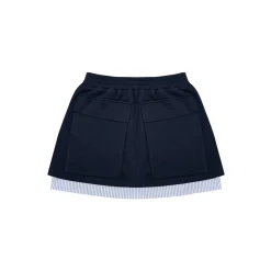 AsGony Retro Irregular Fake-2-Piece Skirt Blue