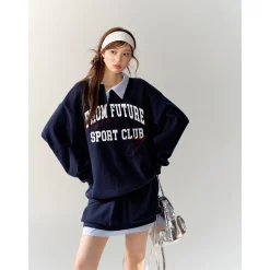 AsGony Retro Irregular Fake-2-Piece Skirt Blue
