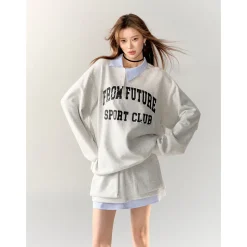 AsGony Retro Irregular Fake-2-Piece Skirt Gray