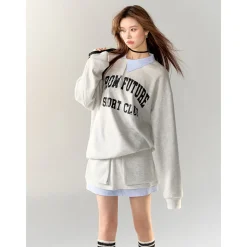 AsGony Retro Irregular Fake-2-Piece Skirt Gray