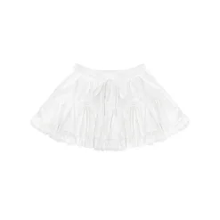 AsGony Retro Lace Edge Elastic-Waist Puffy Skirt White