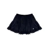 AsGony Retro Lace Edge Elastic-Waist Puffy Skirt Navy Blue