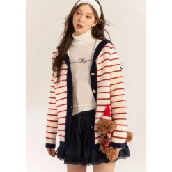 AsGony Retro Lace Edge Elastic-Waist Puffy Skirt Navy Blue