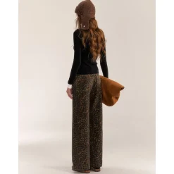 AsGony Retro Leopard High Waist Wide-Leg Pants