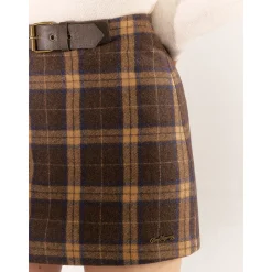 AsGony Retro Plaid High Waist Tweed Skirt Brown