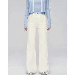 AsGony Retro Raw Edge Wide-Leg Flare Jeans White