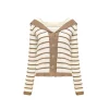 AsGony Sailor Collar Striped Knitted Cardigan Khaki