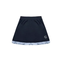 AsGony Stringy Selvedge Plaid Patchwork Casual Skirt Navy Blue