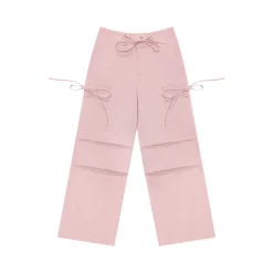 AsGony Thin Loose Straight Wide-Leg Cargo Pants Pink