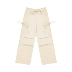 AsGony Thin Loose Straight Wide-Leg Cargo Pants Khaki
