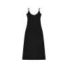 AsGony U-Neck Waisting Slim Fit Slit Long Dress Black