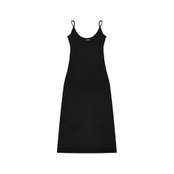 AsGony U-Neck Waisting Slim Fit Slit Long Dress Black