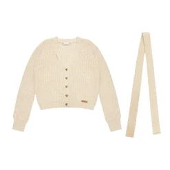 AsGony V-Neck Halter Ribbon Short Knit Cardigan Khaki