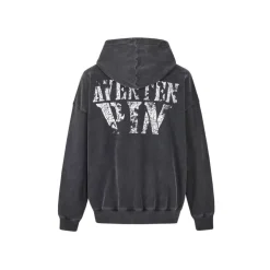 Aventen Pin Cracked Logo Washed Hoodie Washed Black