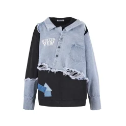 Aventen Pin Denim Deconstruction Shirt Sweater Black