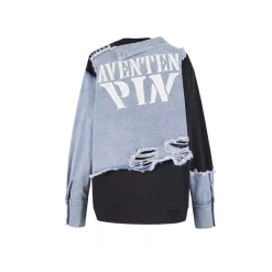 Aventen Pin Denim Deconstruction Shirt Sweater Black