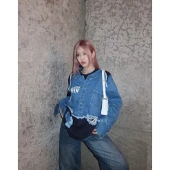 Aventen Pin Denim Deconstruction Shirt Sweater Navy