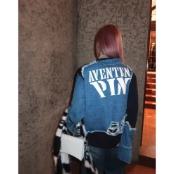 Aventen Pin Denim Deconstruction Shirt Sweater Navy