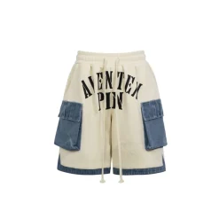 Aventen Pin Denim Patch Sweat Shorts White