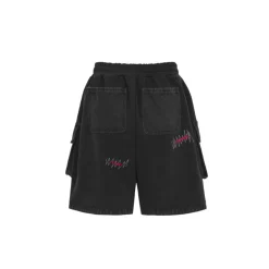 Aventen Pin Denim Patch Sweat Shorts Black
